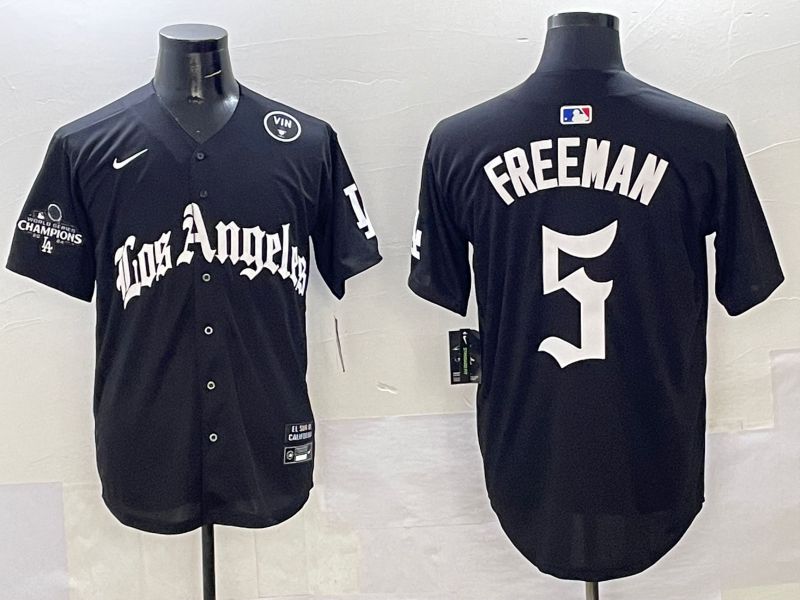 Men Los Angeles Dodgers 5 Freeman Black Five generations Joint Name 2025 Nike MLB Jersey style 40